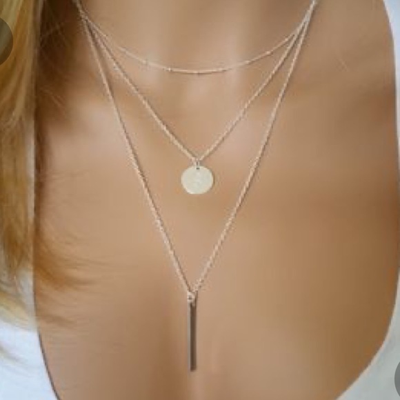 Silver Multi Layer Bar and Circle Necklace - Picture 4 of 5
